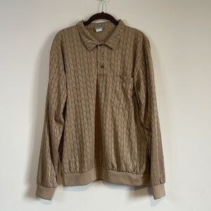 VTG Retro Shirt Haband Collared Large Tan Long Pattern 90s Stag Hill Button